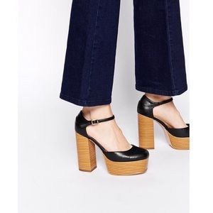 ASOS black leather platform Mary Janes